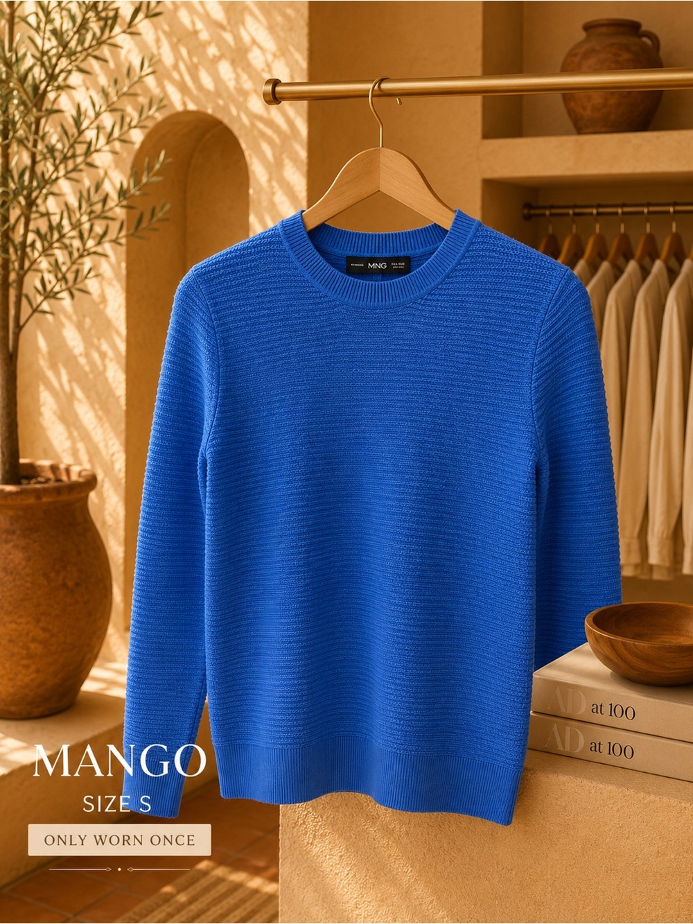 Mango MNG Blue Ribbed Knit Sweater Size S – NWT